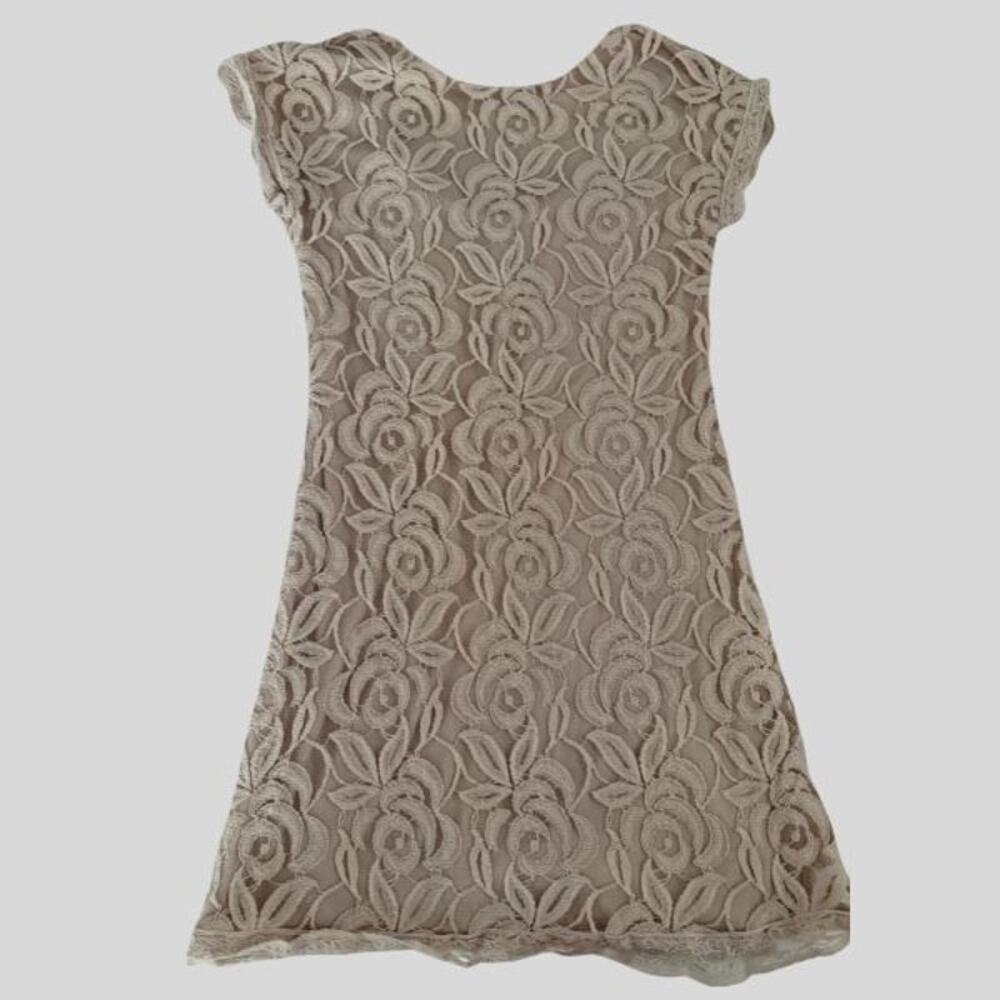 DressT Blush Floral Lace Shift Midi Dress Cap Sleeve Lined Size M